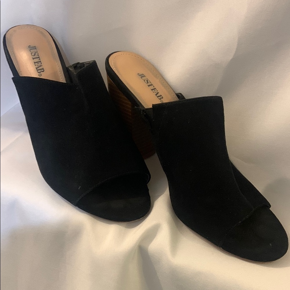 JustFab Elegant Suede Black Mules
